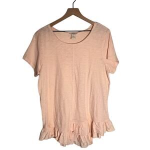SUNDANCE ruffle hemline cotton cottagecore summer front seam blouse L